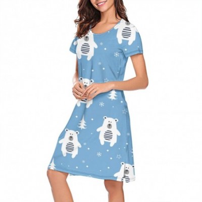 Nightgowns & Sleepshirts Womens Nightdress Blue Bear Astronaut Short Sleeve Long Skirt Soft Breathable Casual Nightgown - Whi...