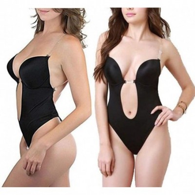 Shapewear Women's Seamless Full Body Shaper Backless Thong Shaperwear U Shapers Push up Corsets - Black - CZ18YOYU85O