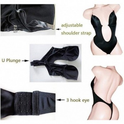 Shapewear Women's Seamless Full Body Shaper Backless Thong Shaperwear U Shapers Push up Corsets - Black - CZ18YOYU85O