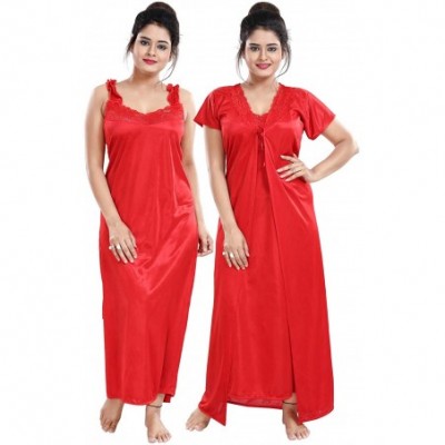 Robes Multicolor Satin Solid Women Nighty with Robe (Free Size) - Red - C619CL6DZZE