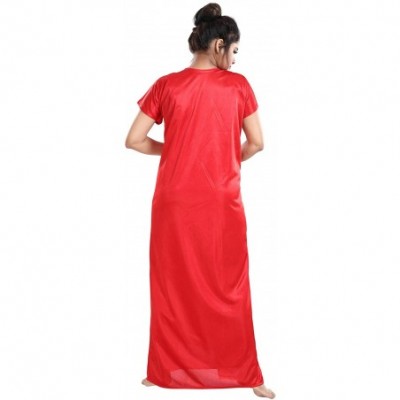 Robes Multicolor Satin Solid Women Nighty with Robe (Free Size) - Red - C619CL6DZZE