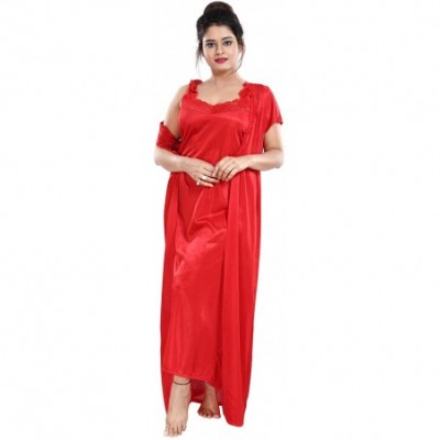 Robes Multicolor Satin Solid Women Nighty with Robe (Free Size) - Red - C619CL6DZZE