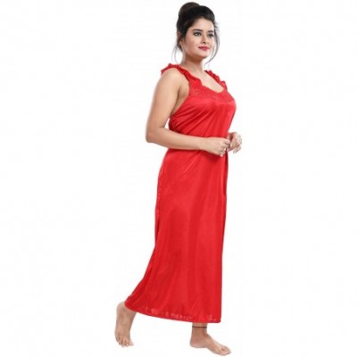 Robes Multicolor Satin Solid Women Nighty with Robe (Free Size) - Red - C619CL6DZZE