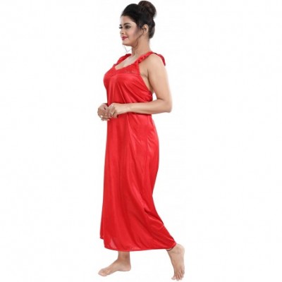 Robes Multicolor Satin Solid Women Nighty with Robe (Free Size) - Red - C619CL6DZZE