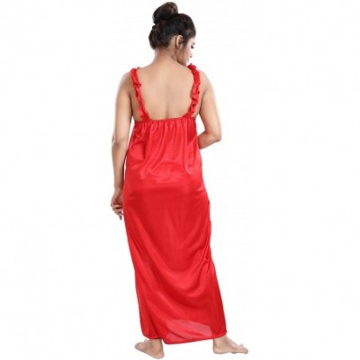 Robes Multicolor Satin Solid Women Nighty with Robe (Free Size) - Red - C619CL6DZZE