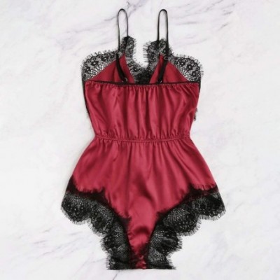 Baby Dolls & Chemises Valentine Lingerie for Women Lace Satin Babydoll Mesh Chemise Nightwear Jumpsuit Sleepwear Underwear - ...