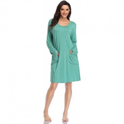 Nightgowns & Sleepshirts Long Nightgown for Women- Long Sleeve Soft Nightshirt with Pocket Dress - Green - CC18Y95L6TR