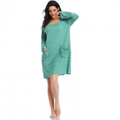 Nightgowns & Sleepshirts Long Nightgown for Women- Long Sleeve Soft Nightshirt with Pocket Dress - Green - CC18Y95L6TR