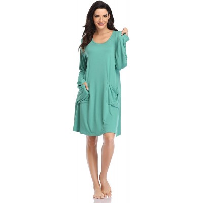 Nightgowns & Sleepshirts Long Nightgown for Women- Long Sleeve Soft Nightshirt with Pocket Dress - Green - CC18Y95L6TR