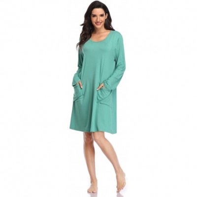 Nightgowns & Sleepshirts Long Nightgown for Women- Long Sleeve Soft Nightshirt with Pocket Dress - Green - CC18Y95L6TR