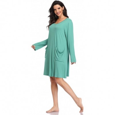 Nightgowns & Sleepshirts Long Nightgown for Women- Long Sleeve Soft Nightshirt with Pocket Dress - Green - CC18Y95L6TR