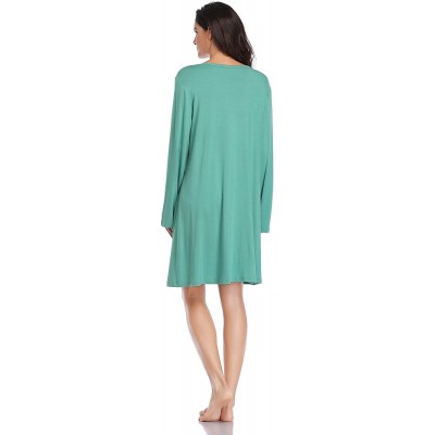 Nightgowns & Sleepshirts Long Nightgown for Women- Long Sleeve Soft Nightshirt with Pocket Dress - Green - CC18Y95L6TR