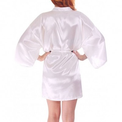 Robes Women's Wedding Bridal Party Satin Short Sleeve Silky Kimono Robe - White - CA18HRNYGIZ