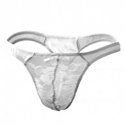 G-Strings & Thongs Men's Sexy Lingerie- Lace Mesh g-String Thongs Panties Briefs Underwear White - CP196YU9Y8Q