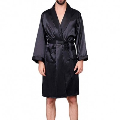 Robes Mens Satin Robe-Soft Silk Long Sleeve House Kimono Bathrobe Sleepwear Loungewear-Robe or Robe Set - B Style-black(no Sh...