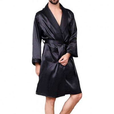 Robes Mens Satin Robe-Soft Silk Long Sleeve House Kimono Bathrobe Sleepwear Loungewear-Robe or Robe Set - B Style-black(no Sh...