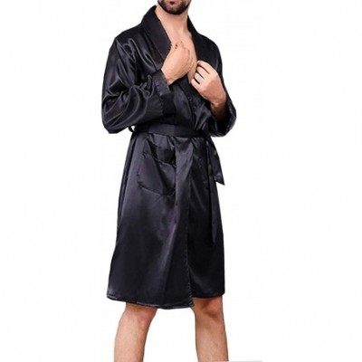 Robes Mens Satin Robe-Soft Silk Long Sleeve House Kimono Bathrobe Sleepwear Loungewear-Robe or Robe Set - B Style-black(no Sh...