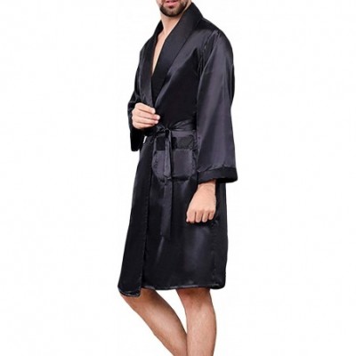 Robes Mens Satin Robe-Soft Silk Long Sleeve House Kimono Bathrobe Sleepwear Loungewear-Robe or Robe Set - B Style-black(no Sh...