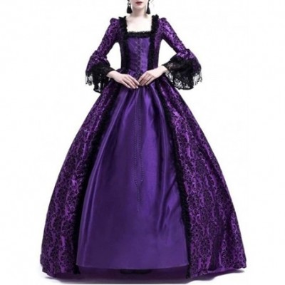 Slips Medieval Dress for Women Renaissance Vintage Retro Long Sleeve Cosplay Lace Floor Length Dresses - Purple - C418Y4OXELM