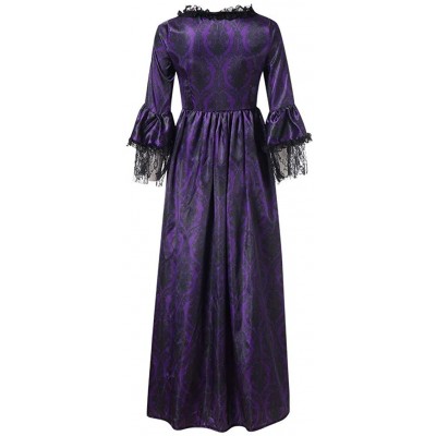 Slips Medieval Dress for Women Renaissance Vintage Retro Long Sleeve Cosplay Lace Floor Length Dresses - Purple - C418Y4OXELM