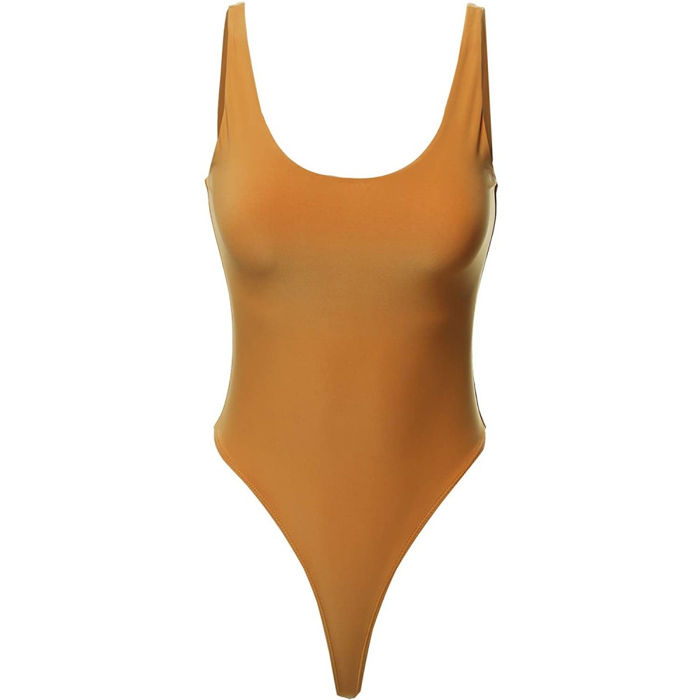 Shapewear Women's Basic Solid Metallic Sexy Double Layered Sleeveless Bodysuit - Aawbsv0006 Mustard - C418HZ2UC4I