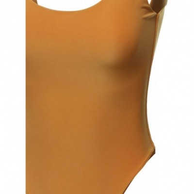 Shapewear Women's Basic Solid Metallic Sexy Double Layered Sleeveless Bodysuit - Aawbsv0006 Mustard - C418HZ2UC4I