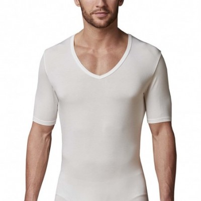 Undershirts Men's Invisible Modal Blend Deep V-Neck Undershirt 9670 - White - CY18GL8YXDG