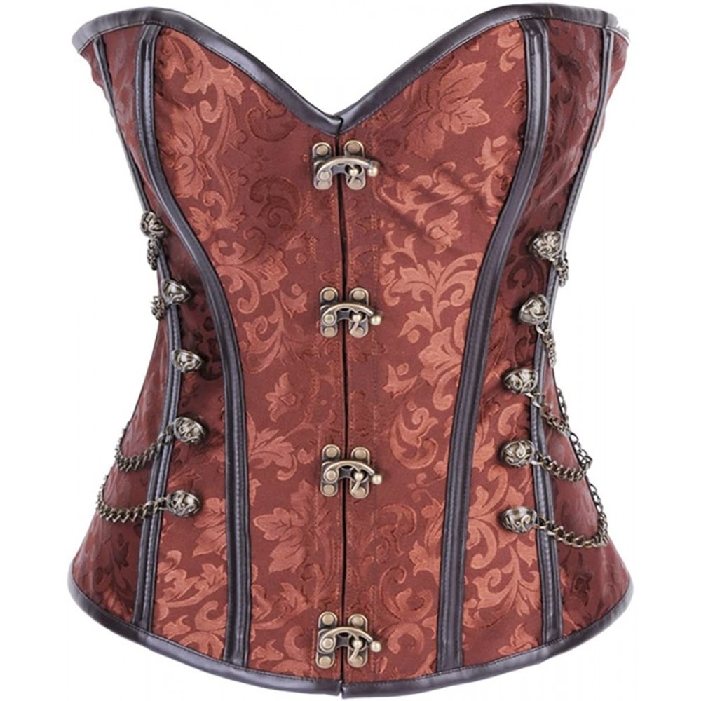 Bustiers & Corsets SD2837 Women Punk Corset Bustier with G-String-Brown - Brown - CF18GAAEUX3