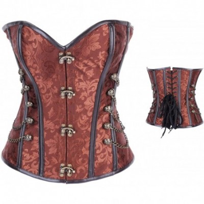 Bustiers & Corsets SD2837 Women Punk Corset Bustier with G-String-Brown - Brown - CF18GAAEUX3