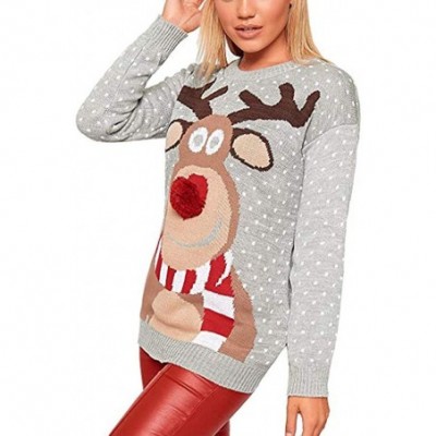 Thermal Underwear Christmas Warm Knitted Sweater Women Deer Long Sleeve Jumper Top Blouse - Gray - CX18AACT9A2