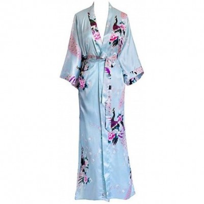 Robes Women Long Robe Print Flower Peacock Bathrobe Gown Bride Wedding Robes - Black B - C818XE5LD5D