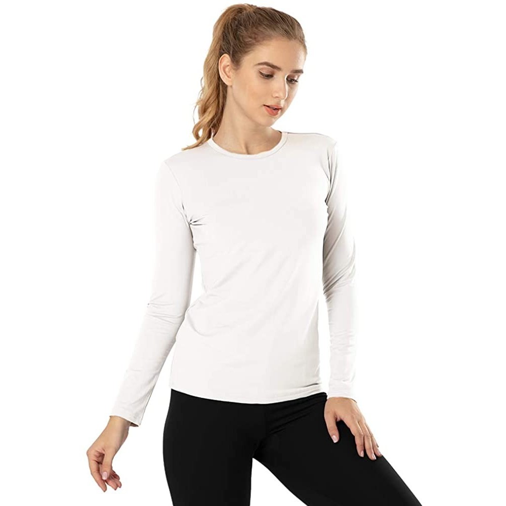 Thermal Underwear Womens Thermal Tops Fleece Lined Shirt Long Sleeve Base Layer - Crew Neck-white - CC18TRZDI0R