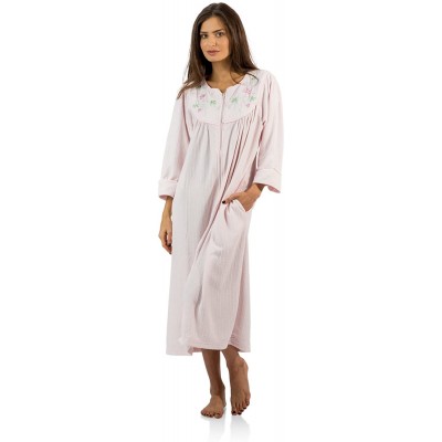 Robes Women's Zipper Front Jacquard Fleece Long Robe Duster - Pink - CV12O2GW4WT