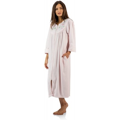 Robes Women's Zipper Front Jacquard Fleece Long Robe Duster - Pink - CV12O2GW4WT