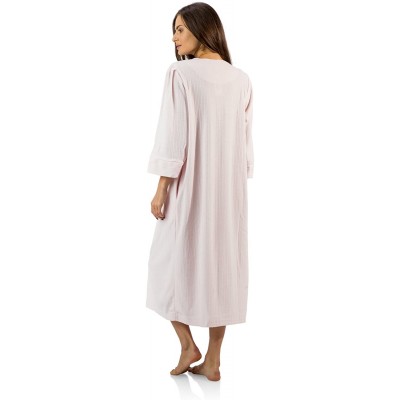 Robes Women's Zipper Front Jacquard Fleece Long Robe Duster - Pink - CV12O2GW4WT