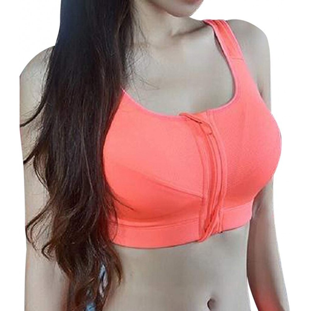 Bras Women's Seamless Wirefree Zipper Front Racerback Sports Bra with Removable Paddings - Orange - CH193MR9GY6