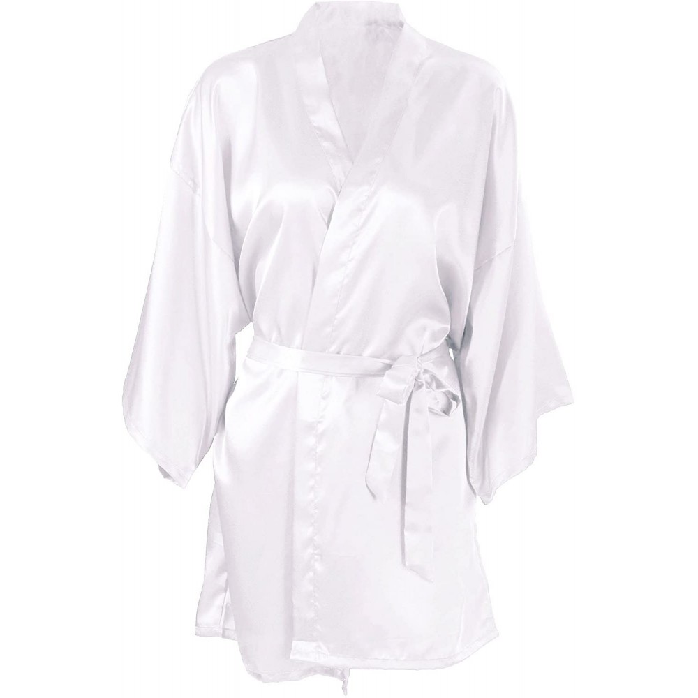 Robes Women's Kimono Satin Wedding Robe Short Dressing Gown Sleepwear- White - White - C7184XXZQ4R