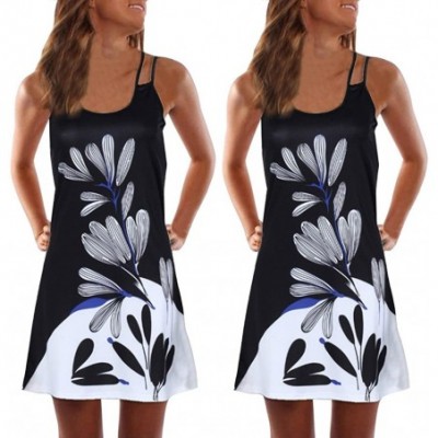 Tops Summer Dresses for Women Beach 3D Butterfly Floral Print Sleeveless Vintage Bohe Tank Short Mini Dress - Black - CU196ZC...