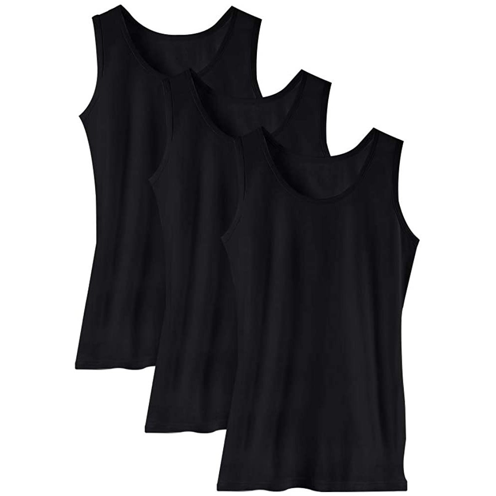 Undershirts Mens Undershirts Tank Tops Crew Neck Stretchy Bamboo Rayon Base Tank Shirts - 3 Pack Black - CG194OLDYM7