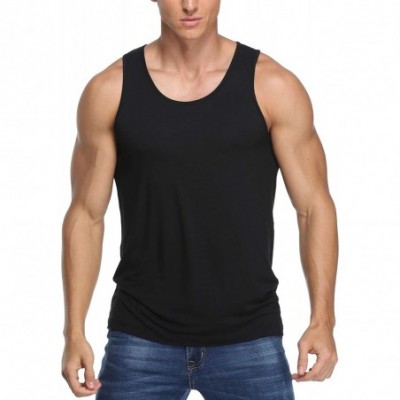 Undershirts Mens Undershirts Tank Tops Crew Neck Stretchy Bamboo Rayon Base Tank Shirts - 3 Pack Black - CG194OLDYM7