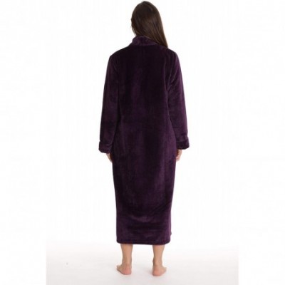 Robes Textured Plush Zipper Lounger Robe for Women with Pockets - Wine - C618XGIYUSQ