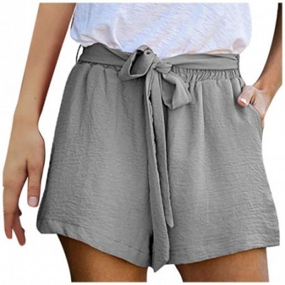 Nightgowns & Sleepshirts Women Bowknot Tie Waist Summer Paper Bag Shorts Casual Jersey Walking Shorts with Pockets - Gray - C...