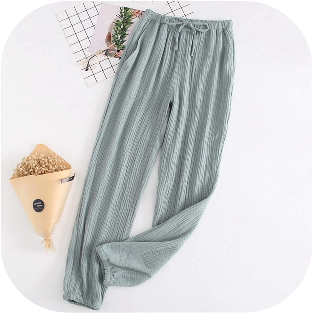 Sets Couples Cotton Gauze Crepe Pyjamas Women Spring and Summer Pajama Pants Clothing B - Female Green - C218Y6K9HON