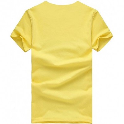 Thermal Underwear Short-Sleeved Print Fashion Women's Loose T-Shirt Casual O-Neck Top - Yellow - CU18O3SU5KG