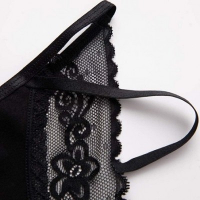 Thermal Underwear Sexy Hollow Out G-String for Women Lace Flowers Underpant Sleepwear Underwear Bowknot Thongs - Black - CU19...