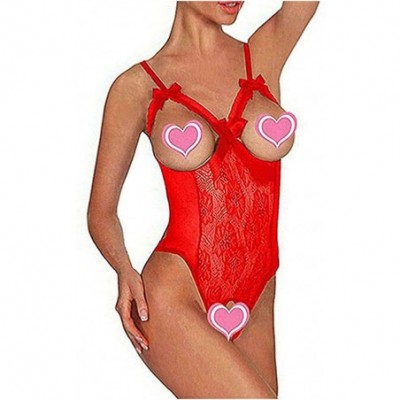 Baby Dolls & Chemises Lingerie Bodysuit Plus Size for Women Sexy One-Piece Teddy Lingerie Bodysuit Lace Nightie - Red - CW18R...