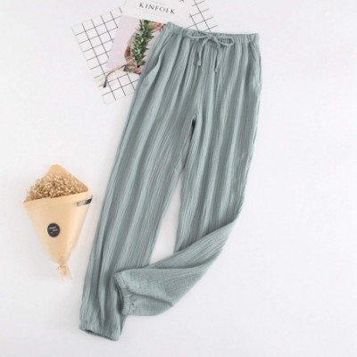 Sets Couples Cotton Gauze Crepe Pyjamas Women Spring and Summer Pajama Pants Clothing B - Female Green - C218Y6K9HON