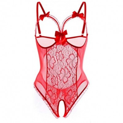 Baby Dolls & Chemises Lingerie Bodysuit Plus Size for Women Sexy One-Piece Teddy Lingerie Bodysuit Lace Nightie - Red - CW18R...