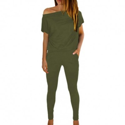 Sets Women Off Shoulder Short Sleeve Long Pant Romper Jumpsuit - Army Green - CZ198D4EU2T