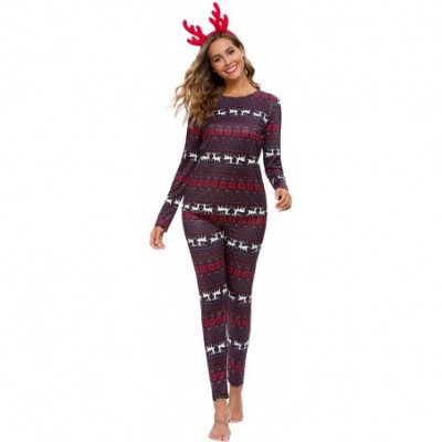 Sets Women's Christmas Pajama PJ Set Soft Long Sleeve Holiday Sleepwear - Red - CD18ADRNITU